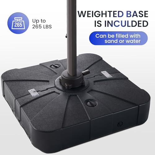 9 X 12 FT Cantilever Patio Umbrella with Led Lights and Base Included Outdoor Heavy Duty Double Top Rectangle Offset Umbrellas with 360-degree Rotation for Pool Deck Backyard, Black - color: Black, size: 9' X12' Weighted Base Included(LED)