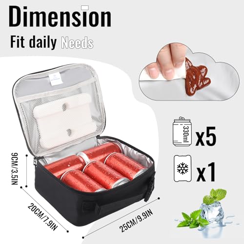 Genteen Lunch Box for Kids Men Women Adults - Small Insulated Snack Bag Reusable Lunch Bag, Zip Closure & Buckle Handle, Portable Cooler for Work, School,Travel (Black) - color: Rectangle Black
