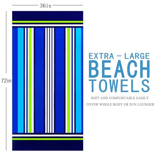 Oversized Terry Beach Towel 36 x 72 in Soft Extra Large Big Pool Swim Towels for Adults XL Clearance Big Travel Blanket Cruise Vacation Accessories Essentials Lounge Chair Cover Blue Green - color: Blue Green Stripes Terry