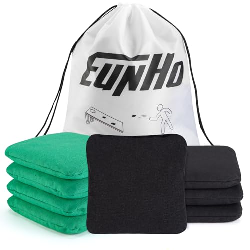 EunHo Cornhole Bags Set of 8 Regulation Size & Weight Corn Hole Bean Bags Official Professional All Weather for Tossing Game with Carry Case - color: Black/Green
