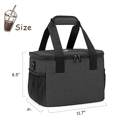 Trunab Reusable 6 Cups Drink Carrier for Delivery Insulated Drink Caddy with Handle and Shoulder Strap, Adjustable Dividers, Beverages Carrier Tote Bag, for Daily Life Takeout, Outdoors, Travel - color: Black, size: 6-Cups