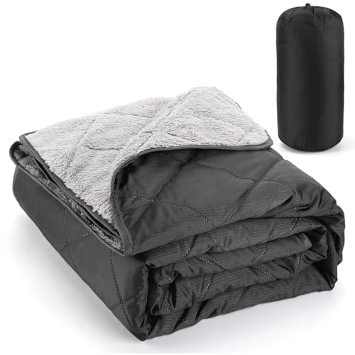 Aulock 55''W x 60''L Warm Outdoor Stadium Blanket Waterproof - Portable & Windproof Black Blanket with Sherpa Fleece Lining for Camping Winter Cold Weather - color: Black, size: 55'' W x 60''L