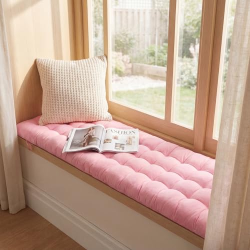 Wenqik Long Floor Cushion Large Floor Cushion with Brushed Cotton 74.8 x 27.5 x 3.15 in Jumbo Lounger Pillow for Outdoor Indoor Bay Window Meditation Yoga Reading Sleeping (Pink) - color: Pink