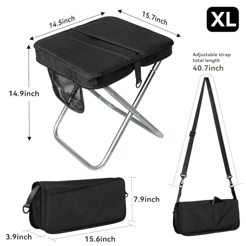 Camping Stool with Shoulder Strap,Ultralight Collapsible Handbag Style Stool,Pocket Portable Chair for Camping Travel Fishing Hiking Beach Backpacking Gardening Picnics-XL(Black) - color: Black, size: X-Large