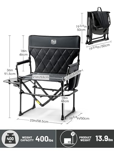 TIMBER RIDGE Heavy Duty Camping Chair with Compact Size, Portable Directors Chair with Side Table and Pocket for Camping, Lawn, Sports and Fishing, Supports Up to 400lbs, Black - color: Black, style: Standard