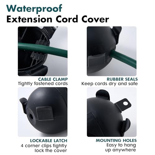 2 Pack Black Outdoor Extension Cord Cover IP44 Waterproof, Weather-Resistant Electric Cord Cover, Outdoor Plug and Holiday Lights Protector for Halloween, Christmas - color: Black