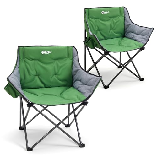 Portal 32" Oversized Camping Chair, Foldable Heavy Duty 350 lb Padded Ergonomic Seat for Big & Tall Adults, Pinch-Free Extra Wide Design Featuring Cup Holder & Carry Bag for Fishing, Lawn & Sidelines - color: Green, style: 2 Pack