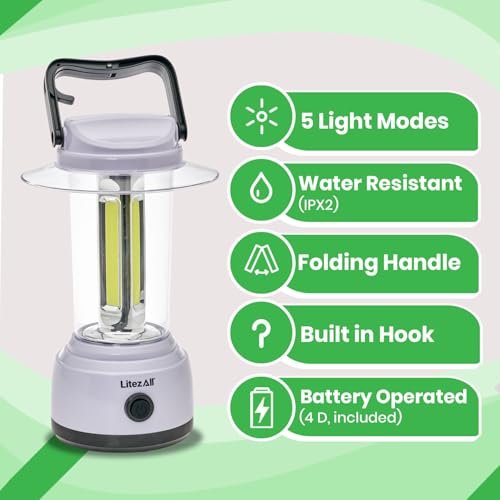 LitezAll LED Lanterns for Power Outages, Brightest Lantern 2000 Lumens - Battery Powered Light Emitting Diode Lantern for Emergency and Camping