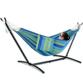 Gafete Double Hammock with Stand for Outside, Upgraded Spreader Bar, Heavy Duty Space Saving Steel Stand 2 Person, Side Pockets, Easy Assembly, 600lbs Weight Capacity, Indoor & Outdoor (Green Blue) - color: Green Blue