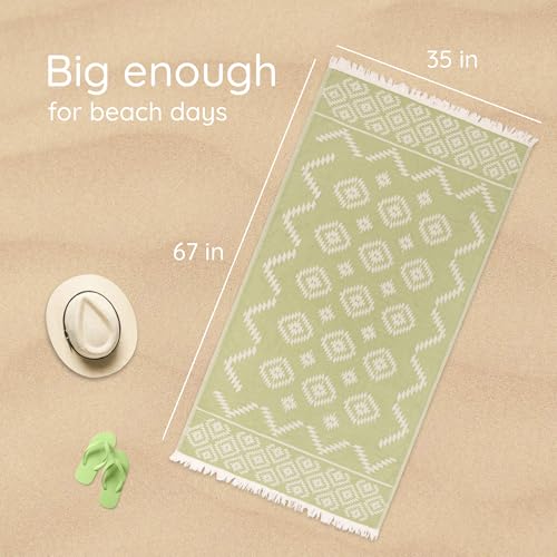 Turkish Towels Beach Towels Oversized (35”x67”) Beach Towels for Adults Quick Dry and Sand Free Beach Towel Beach Blanket 100% Cotton Turkish Towel - Soft Green - color: Vintage Green