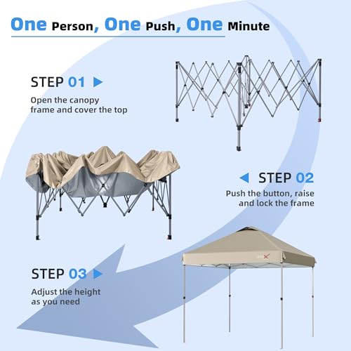 10x10 Pop Up Canopy Tent with Mosquito Netting, Outdoor Portable Screen Tent for Yard, Party, Camping and Picnic, 3 Height Positions, Patio Gazebo with Roller Bag and 4 Sandbags, Khaki - color: Khaki