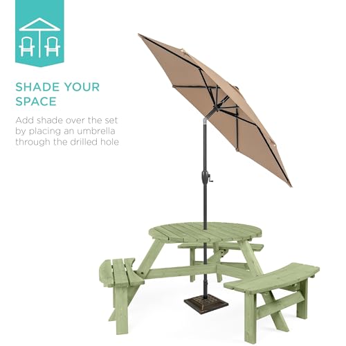 Best Choice Products 6-Person Circular Outdoor Wooden Picnic Table for Patio, Backyard, Garden, DIY w/ 3 Built-in Benches, 500lb Capacity - Sage Green - color: Sage Green