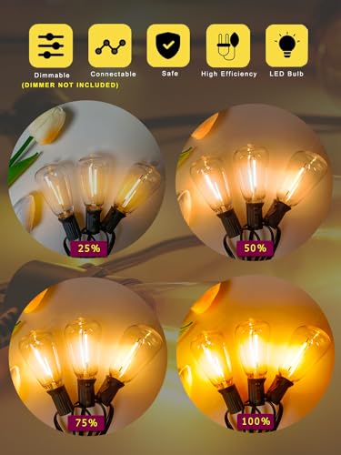 DAMAING Outdoor String Lights Weatherproof 400FT shatterproof connectable Patio Lights for Outside 4 Pack x 100FT with 208 Vintage dimmable LED Edison Bulbs,Hanging Lights for Garden,Balcony - color: Black, size: 400 Feet