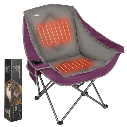 Heated Camping Chairs,Oversized Padded Heating Lawn Chair with Cup Holder,Wide&Thick,Heavy Duty Folding for Patio,Tailgates,and Sports,Battery NOT Included,Purple - color: Purple-heated