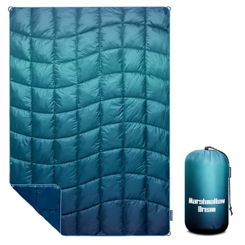 Camping Blanket,MINI Puffy Blanket Lightweight Windproof Water Resistant for Outdoors,Hiking,Beach,Car,Picnic,Stadium - color: Grad Blue, size: 39"x55"