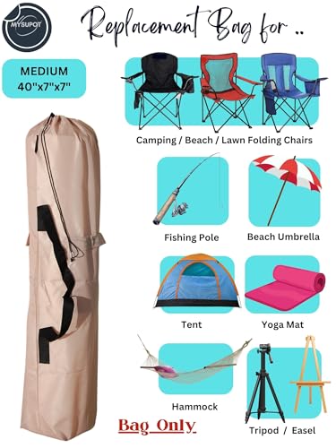 Replacement Bag for Folding Camping Chair, Portable Camp Chair, Hammock, Yoga Mat, Umbrella, Tents, Tripods, Fishing Poles - 420D Oxford Polyester Fabric - color: Tan, size: Medium 40"x7"x7"
