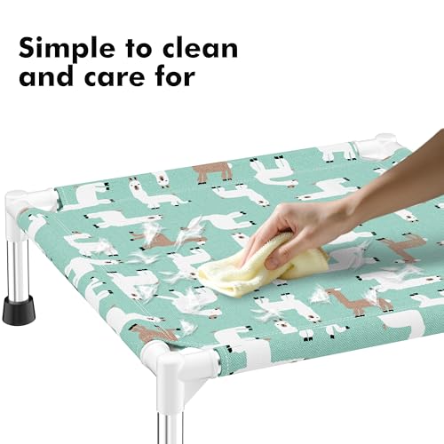 Cute Alpaca Print Elevated Dog Bed - Portable Cooling Pet Cot for Small Dogs - Breathable Thickened Fabric Hammock, Crate Compatible, Indoor & Outdoor Use - size: Small