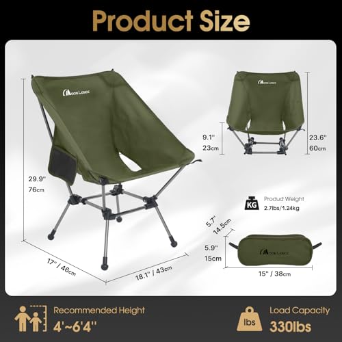 MOON LENCE Portable Camping Chair Plus, Larger & Roomier, Compact and Lightweight Still, Folding Chair for Backpacking & Hiking, 330Lbs Capacity (Moss Green) - color: Moss Green