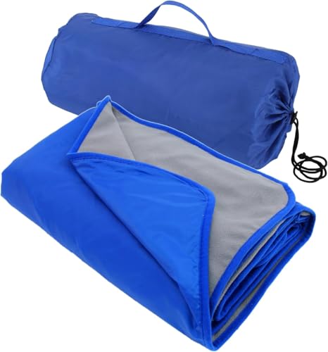 Threadart Outdoor Rainproof & Windproof Thick Stadium Blanket | for Camping, Picnic, Sports, Festivals, Football, Baseball, Concerts, Parks, Beach 55" x 79" - color: Grey/Royal Blue