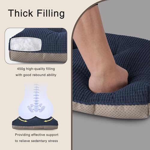 OVOV Dining Chair Cushions Set of 2 Soft Non-Slip Kitchen Chair Pads Tufted Seat Cushion with Ties for Kitchen Dining Room(18" x 16.5" x 3" Blue) - color: Blue
