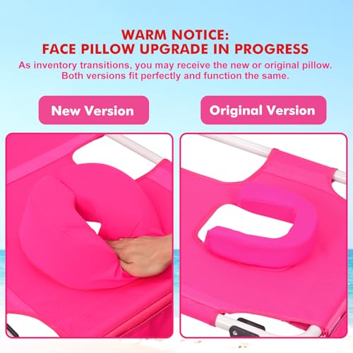3 in 1 Women Comfort Backpack Beach Tanning Lounge Chair with Cushion Face Hole Softer Padded Adjustable Washable, Layout Sun Chair for Adults Outside Reading Sunbathing Poolside, 6 Position, Pink - color: Pink / 1 Pack