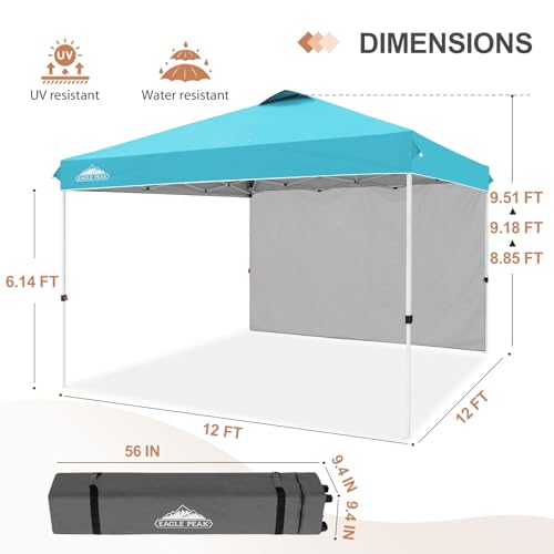 EAGLE PEAK Commercial Canopy 12x12 Pop Up Canopy Tent with 1 Sidewall, Easy Setup Heavy Duty Instant Event Shelter for Vendors & Markets, Outdoor Sun Shade, Light Blue - color: Light Blue, size: 12x12