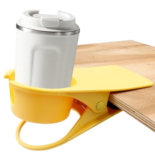 Jiozermi Drinking Cup Holder Clip, Desk Drink Holder with Clip for Water, Soda, Coffee Mug (Yellow) - color: Yellow