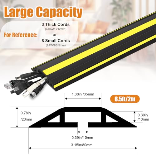 6.5 ft Cord Covers for Wires on Floor, Heavy Duty PVC Duct Floor Cord Cover, Floor Cable Cover Easy to Unroll Prevent Trip Hazard for Home Office or Outdoor Settings - size: 6.5 Feet - Black and Yellow - 1 Pack