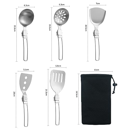 Esquirla 6Pcs Camp Cooking Utensil Set,Outdoor Kitchen Gear, Foldable Cooking Organizer Metal Camping Kitchen Utensil Set, Cookware Kit for Camp RV, BBQ
