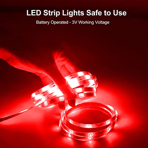 echosari LED Strip Lights Battery Powered, 90 LED Red 2835 SMD Strip Lights 9.8 Ft Cuttable Self-Adhesive Strip Lights with Remote Timer for Outdoor Indoor Party Bedroom Decoration - color: Red, size: 9.8Ft