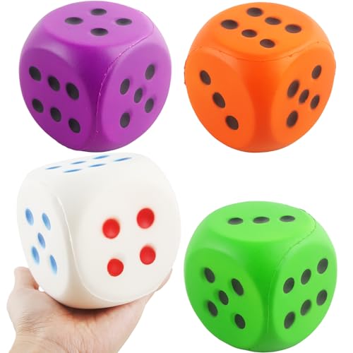 4 Pcs Jumbo Foam Dice Set 4 Inch Large Rounded Edge Playing Dice for Classroom Games Party Activities Kids Learning Math Indoor Outdoor Play (Color Style 3) - color: Color Style 3