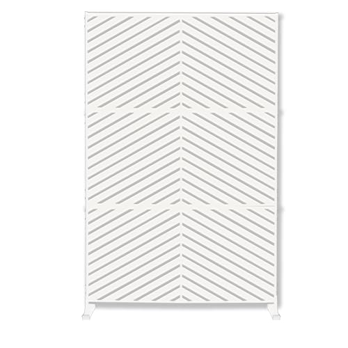 Kozyard Metal Privacy Screen 74" H x 47.2" W Decorative Outdoor Divider with Stand Panels Freestanding Screen Set for Deck Patio Balcony Garden Outdoor&Indoor (White/Chevron) - color: White/Chevron