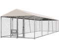 Lyromix 10 x 20FT Large Outdoor Dog Kennel with Bowls, Dog Kennel Outside with Waterproof Cover Roof, Galvanized Heavy Duty Chain Link Dog Runs Cage Playpen for Outside with Secure Lock