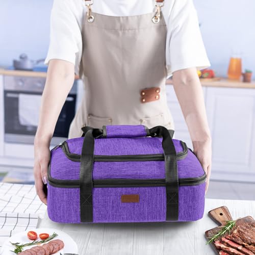 BAGSPRITE Insulated Casserole Carrier for Hot or Cold Food with Heat-resistant Mat, Casserole Dish Carrier Insulated Food Carrier, Hot Food Carrier, Foil Pan Carrier Fits 9" x 13" Baking Dish - color: Purple, size: Style A