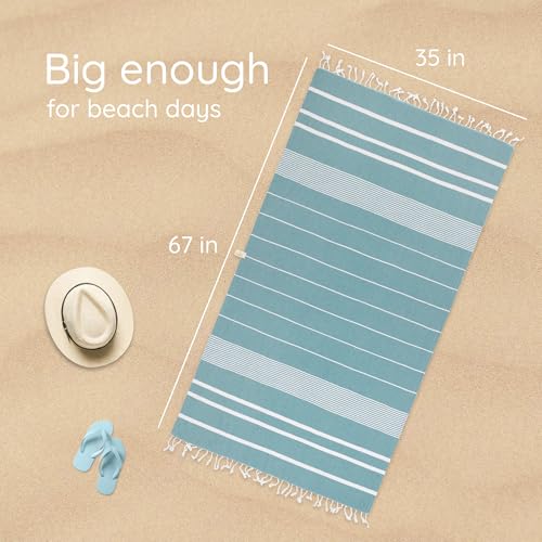 Premium Turkish Beach Towel (35”x 67”) – Lightweight, Quick Dry Beach Towel, Sand-Free, 100% Cotton – Teal - color: Teal