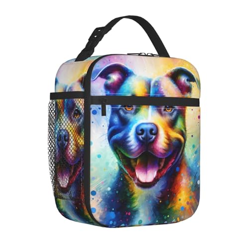 Reusable Cool Dog Colorful Lunch Box for Kids Girls Boys Women Adult, Insulated Pitbull Lunch Bag,Polyester Cooler Handbags Case for School Picnic Work Travel Outdoor Beach or Hiking - color: Pitbull 03