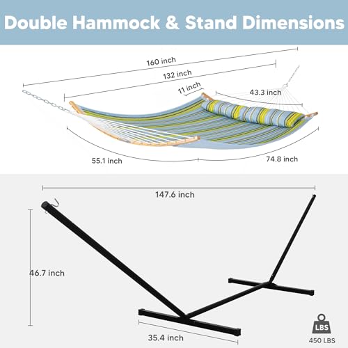 SUNCREAT Portable Outdoor Hammock with Stand Included, Double Hammock with Stand for Outside, Yellow Blue - color: Yellow Blue