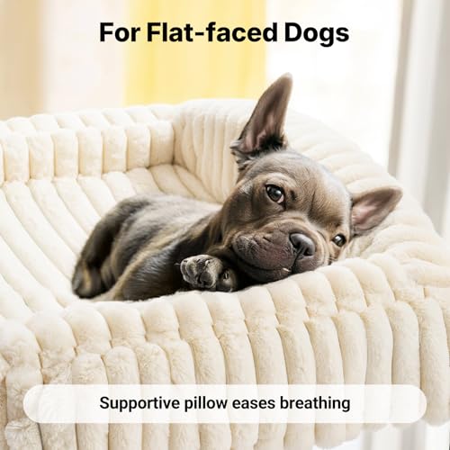 Veehoo Elevated Dog Bed with Bolster Cushion, Fluffy Plush Dog Couch Beds for Small Dogs, Cats, Washable Raised Pet Cot with Non-Slip Feet for Indoor or Patios Use, 36 x 28 Inches, White - color: White, size: 36.0"L x 28.0"W x 8.3"Th