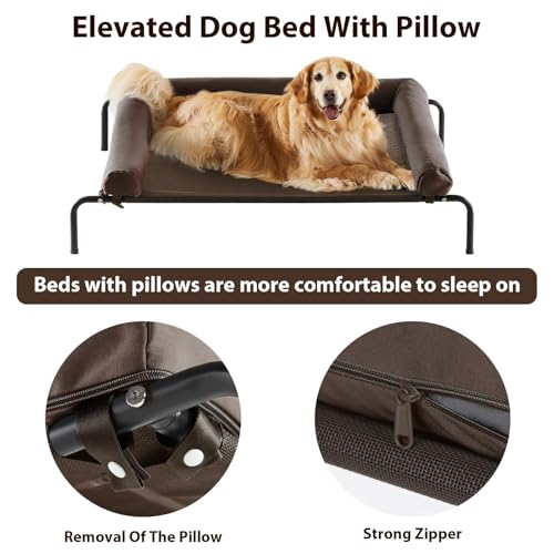 RRPETHOME Elevated Cooling Dog Bed,Raised Dog Cots Beds for Large Dogs,Outdoor Pet Bed for Large Dogs,Chew Proof Portable Cooling Pet Cot Skid-Resistant Feet,Frame with Breathable Mesh - color: Brown, size: 54.0"L x 34.0"W x 8.0"Th