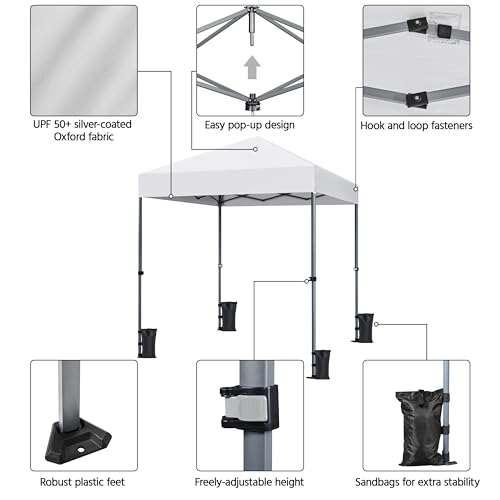 Yaheetech 6.6×6.6 Pop Up Canopy Easy Set-up Tent, Portable Outdoor Canopy Instant Tent, Commercial Gazebo with Wheeled Carry Bag & 4 Sandbags for Home, Party & Outdoor Activities, White - color: White, size: 6.6×6.6