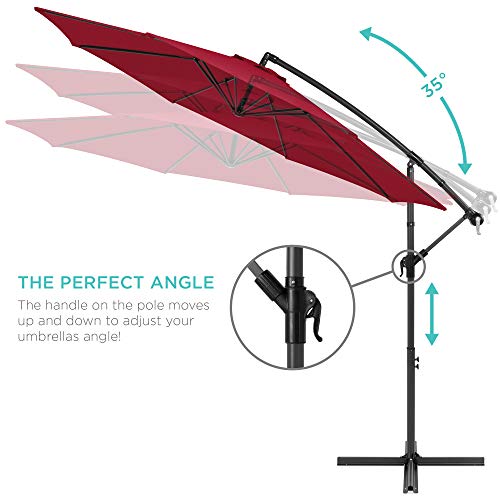 Best Choice Products 10ft Offset Cantilever Hanging Market Patio Umbrella, 8 Sturdy Ribs, Easy Adjustment - Burgundy - color: Burgundy, size: Offset