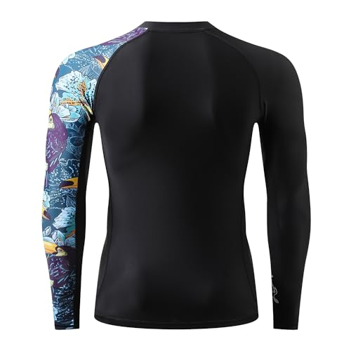 HUGE SPORTS Men's Rash Guard Long Sleeves UPF 50+ UV Sun Protection Quick Drying Splice Compression Swim Shirts - color: Heytoucan, size: Small