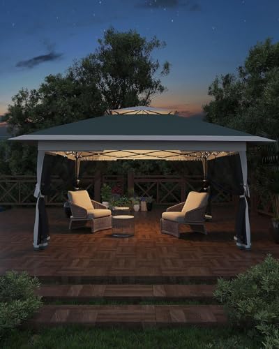 13X13 Pop Up Gazebo,Outdoor Canopy Tent with Mosquito Netting, Double Vented Roof Sun Shelter with Adjustable Heights,Outdoor Gazebo for Backyard & Patio Furniture.(Dark Army Green + Heather Gray). - color: Dark Army Green + Heather Gray