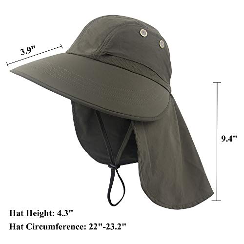 Muryobao Women's Sun Hat Outdoor UV Protection Foldable Mesh Hat Wide Brim Summer Beach Fishing Cap with Neck Flap - color: Army Green