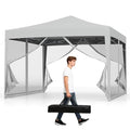 Tangkula 10x10 Ft Pop Up Canopy with Netting, Easy Up Outdoor Tent with Mesh Sidewalls, Carrying Bag, Adjustable Height, Portable Canopy Tent for Parties Events Camping Travel - color: Gray