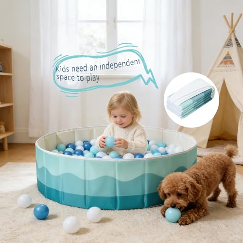 40Inch Kids Ball Pit, Foldable & Portable & Reusable Balls Pool for Toddlers,Playpen/Fence for Baby, Play Pool for Dog, Indoor & Outdoor Use, Oversized(Sea Blue) - color: Blue Sea