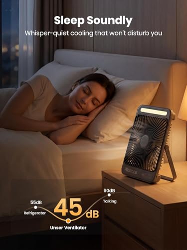 Warmco 20000mAh Battery Powered Fan, Ultra-Slim 8-Inch Portable Camping Fan with LED Lantern, Up to 48H Runtime Rechargeable Desk Fan for Bedroom, Outdoor, Tent, Travel, Cruise Ship Essentials - color: Black