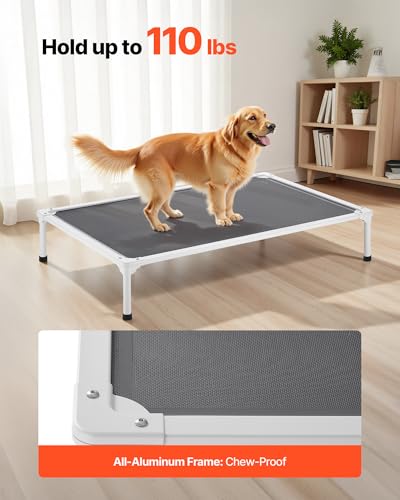 VEVOR Chew Proof Elevated Dog Bed, Portable Raised Dog Cot with Aluminum Tube Metal Frame and Breathable Textilene Mesh, Indoor & Outdoor Pet Cooling Raised Hammock Bed, XL, Gray - size: XL