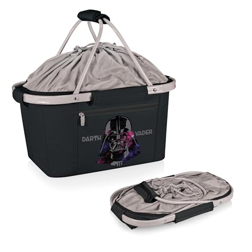 Picnic TIME Metro Shopping Basket Cooler, Insulated Collapsible Picnic and Market Basket with Aluminum Frame and Drawstring Top for Travel and Groceries - color: Star Wars Darth Vader - Black