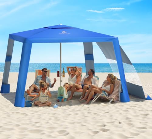 Rhino Valley Beach Cabana, 8 * 8FT Beach Tent UPF50+ Protection, Easy Setup Beach Canopy Wind Resistant with Cup Holder, Compact Beach Shade Foldable Beach Tent Sun Shelter,Dark Blue - color: Dark Blue
